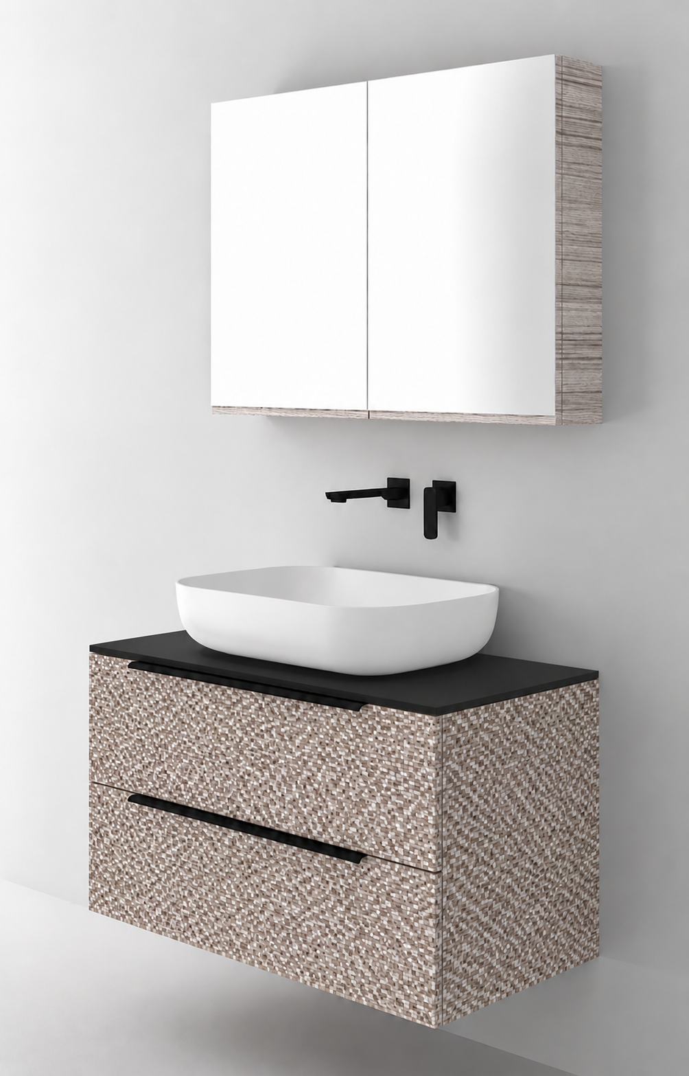 Orabella Solid Surface90 - Laminate 245 / Black countertop / Two Drawers / Black handles
