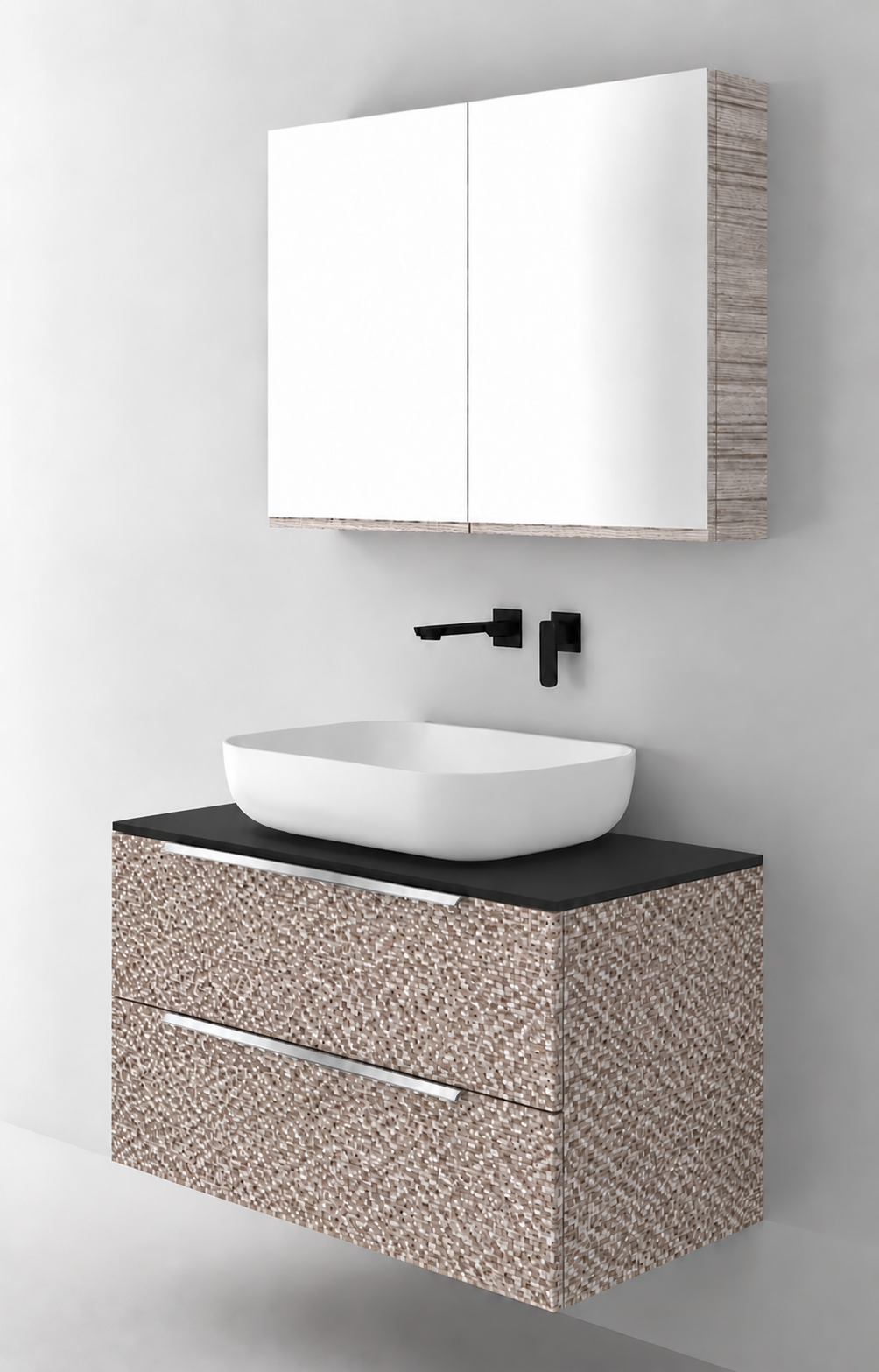 Orabella Solid Surface90 - Finish 245 / Black countertop / Two Drawers / Chrome handles