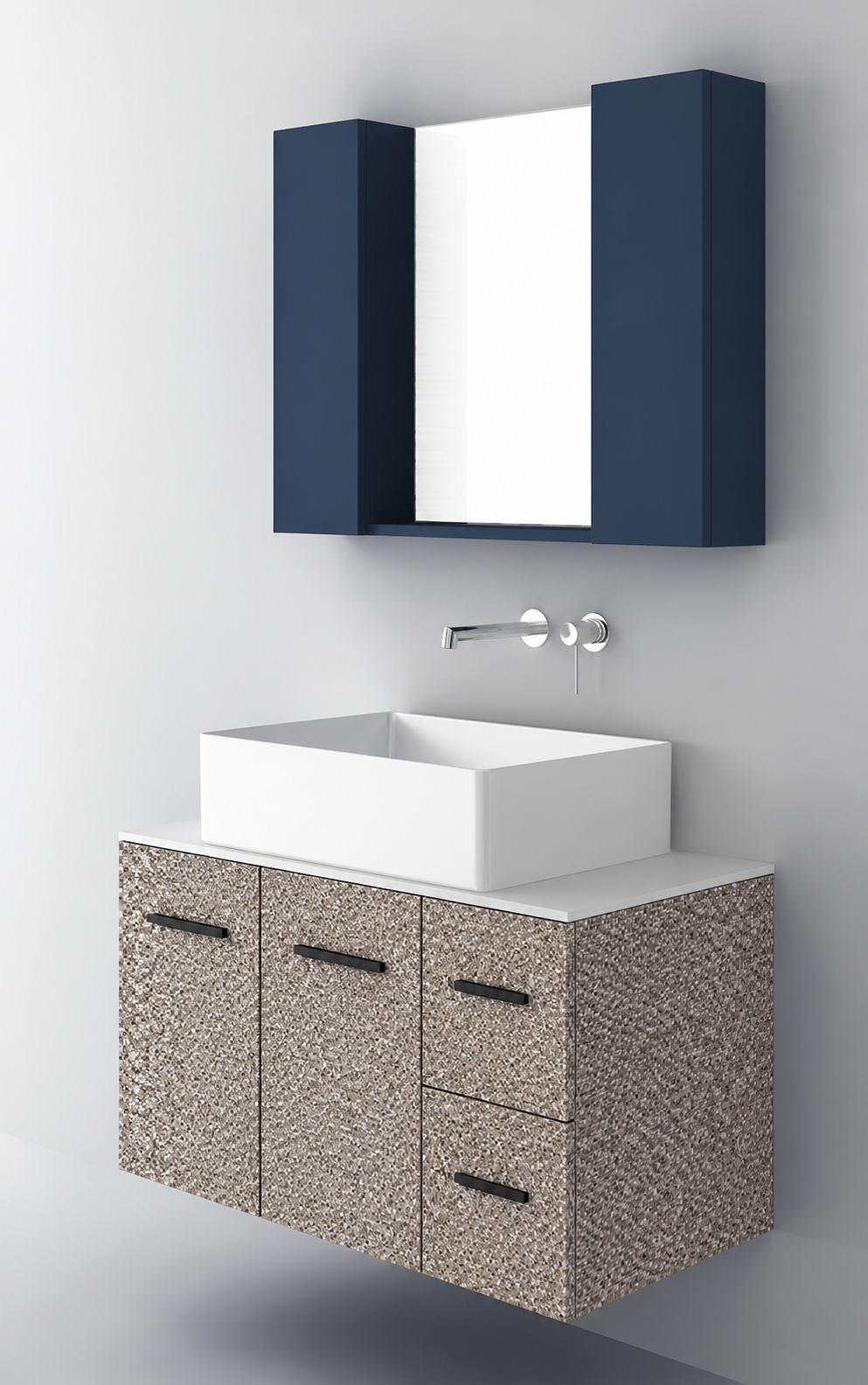 Orabella Solid Surface90 - Finish 245 / White countertop / Two Doors and Two Drawers / Black handles