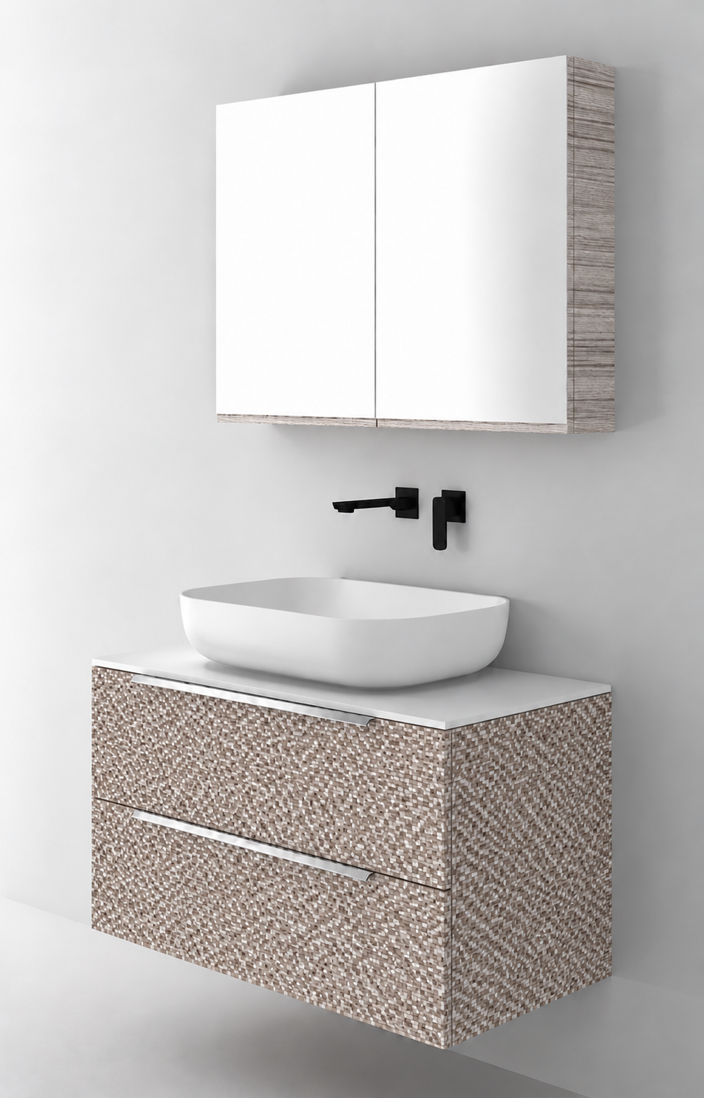 Orabella Solid Surface90 - Finish 245 / White countertop / Two Drawers / Chrome handles