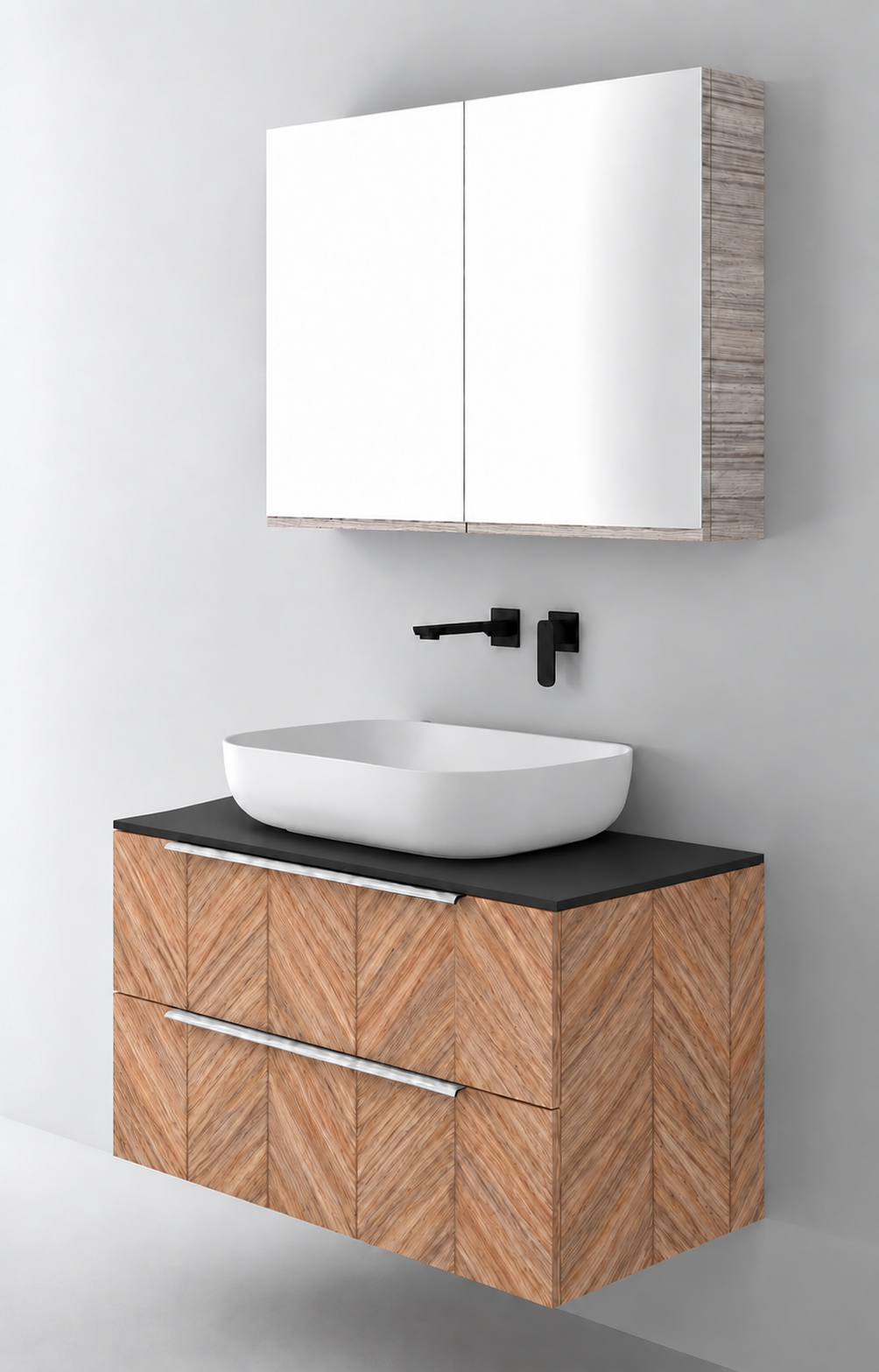Orabella Solid Surface90 - Finish 270 / Black countertop / Two Drawers / Chrome handles