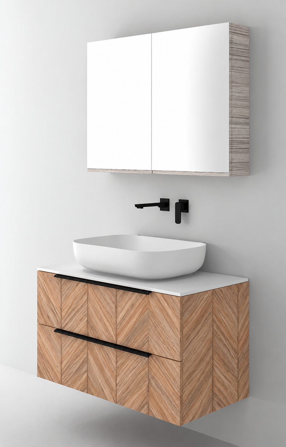 Orabella Solid Surface90 - Laminate 270 / White countertop / Two Drawers / Black handles