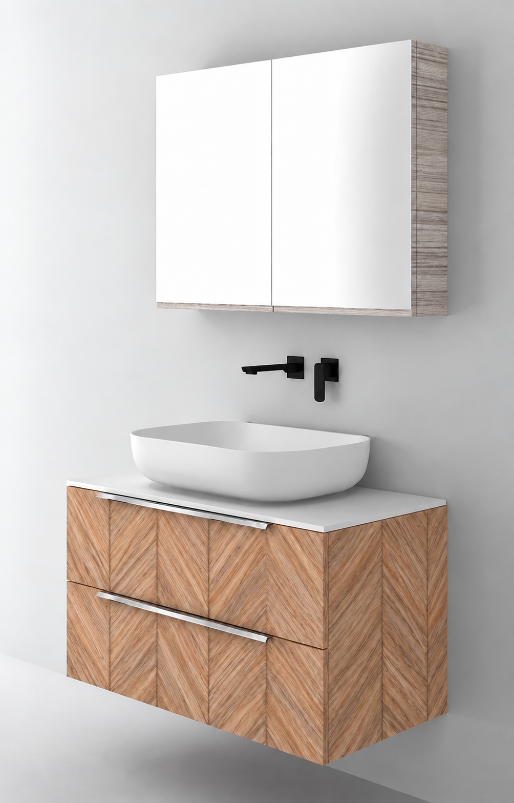 Orabella Solid Surface90 - Finish 270 / White countertop / Two Drawers / Chrome handles