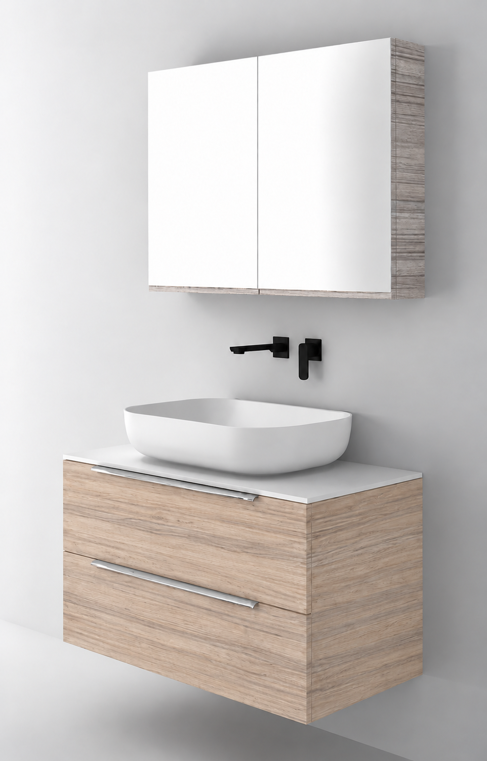 Orabella Solid Surface90 - Finish 326 / White countertop / Two Drawers / Chrome handles
