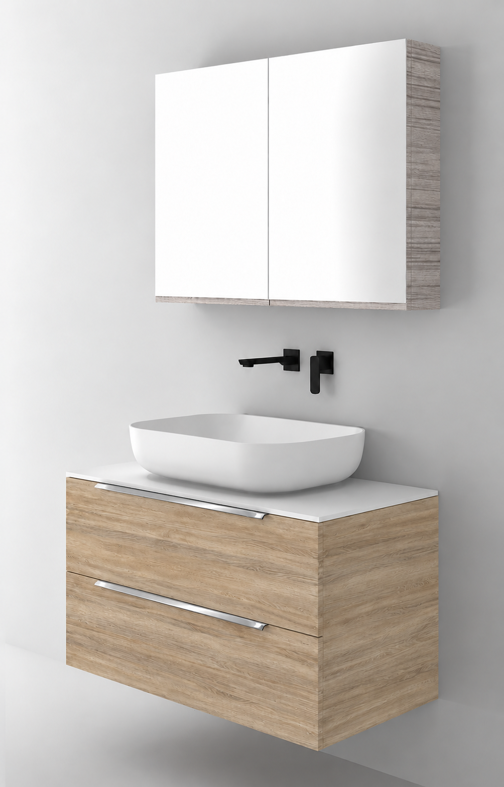 Orabella Solid Surface90 - Finish 331 / White countertop / Two Drawers / Chrome handles