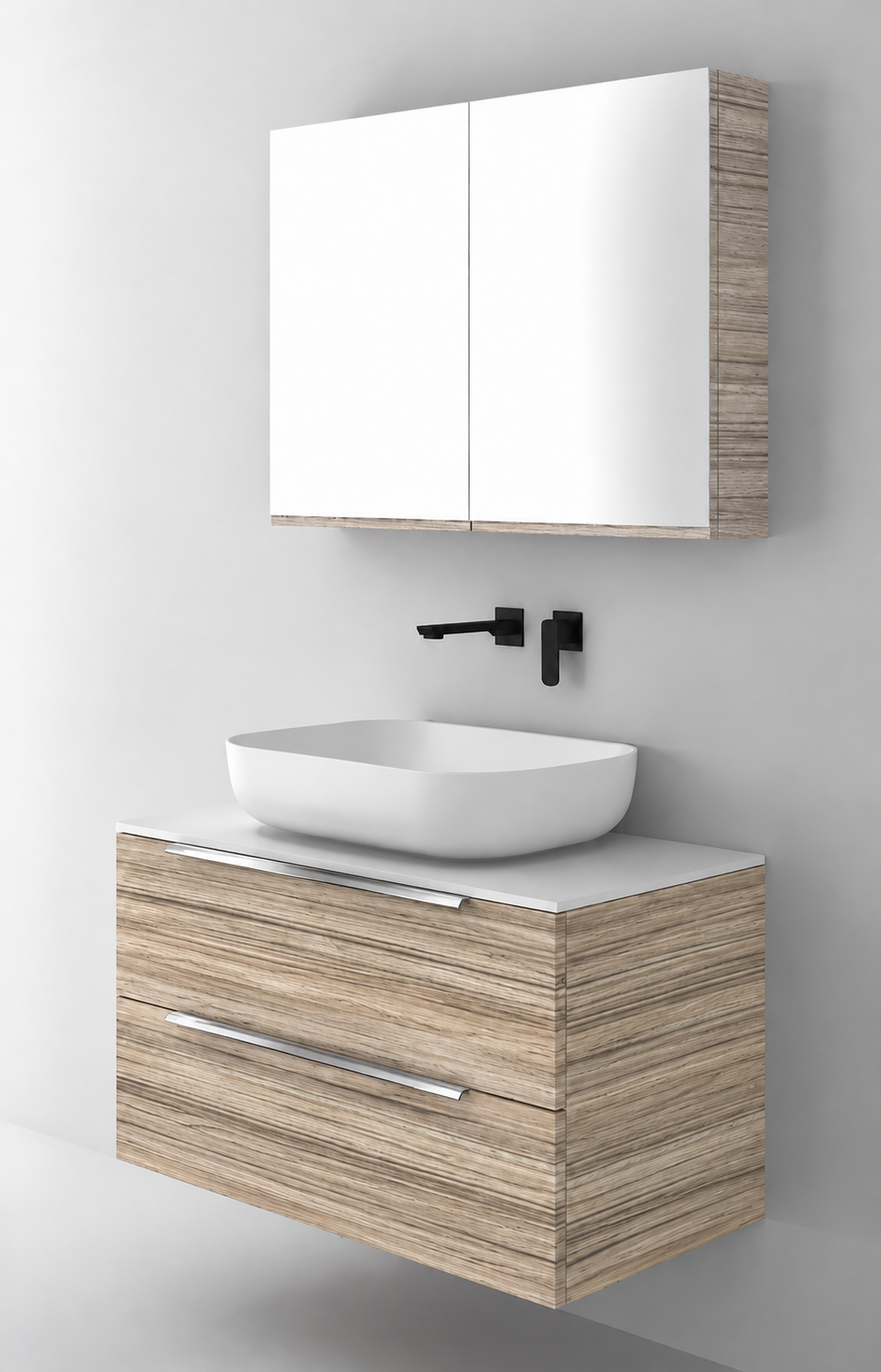Orabella Solid Surface90 - Finish 390 / White countertop / Two Drawers / Chrome handles