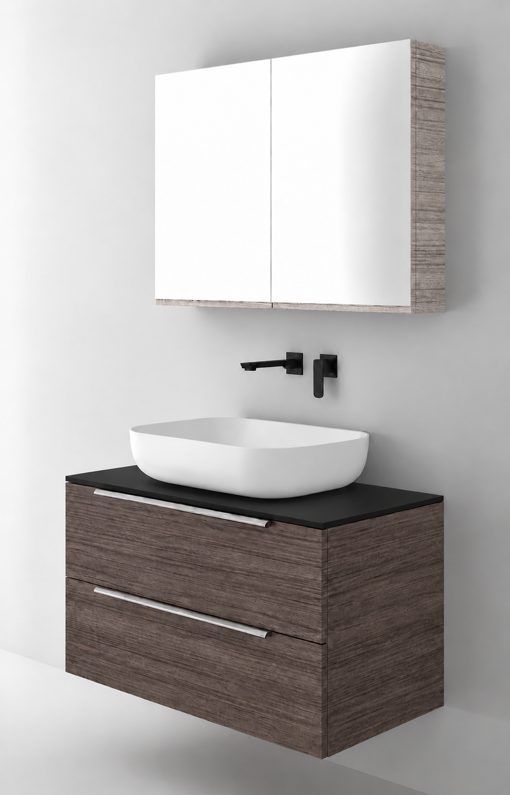 Orabella Solid Surface90 - Laminate 399 / Black countertop / Two Drawers / Chrome handles