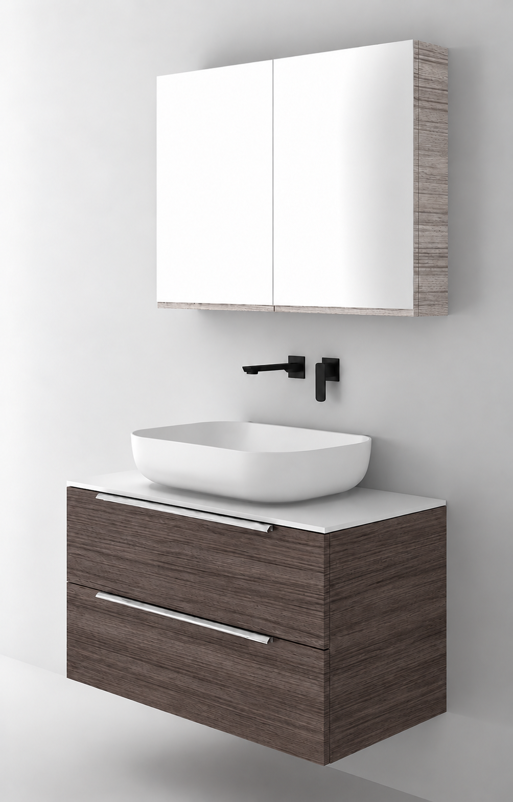 Orabella Solid Surface90 - Laminate 399 / White countertop / Two Drawers / Chrome handles