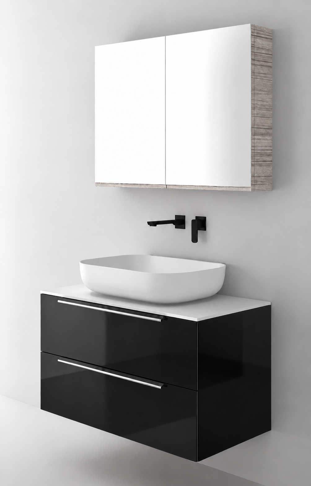 Orabella Solid Surface90 - Finish 6040 / White countertop / Two Drawers / Chrome handles