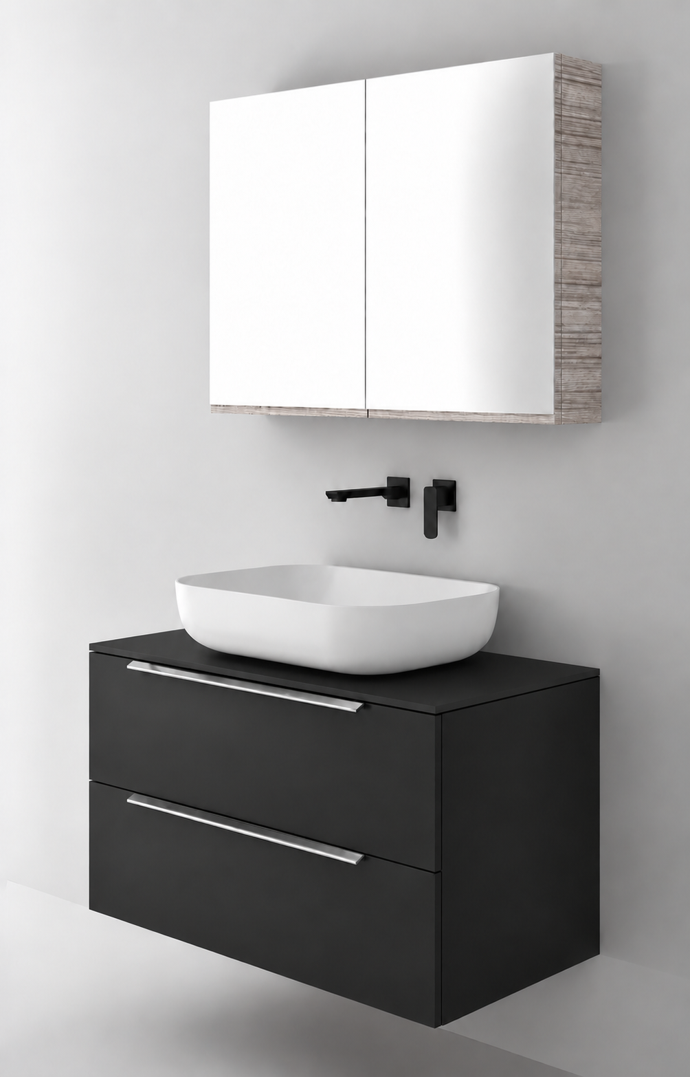 Orabella Solid Surface90 - Finish 6090 / Black countertop / Two Drawers / Chrome handles