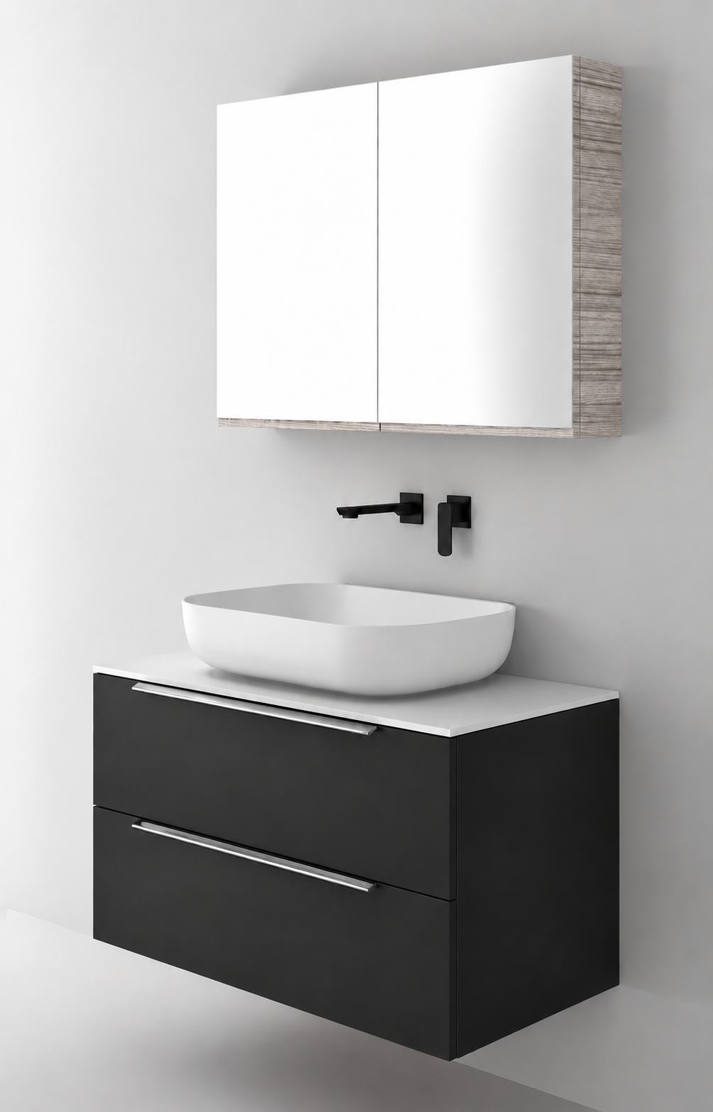 Orabella Solid Surface90 - Finish 6090 / White countertop / Two Drawers / Chrome handles