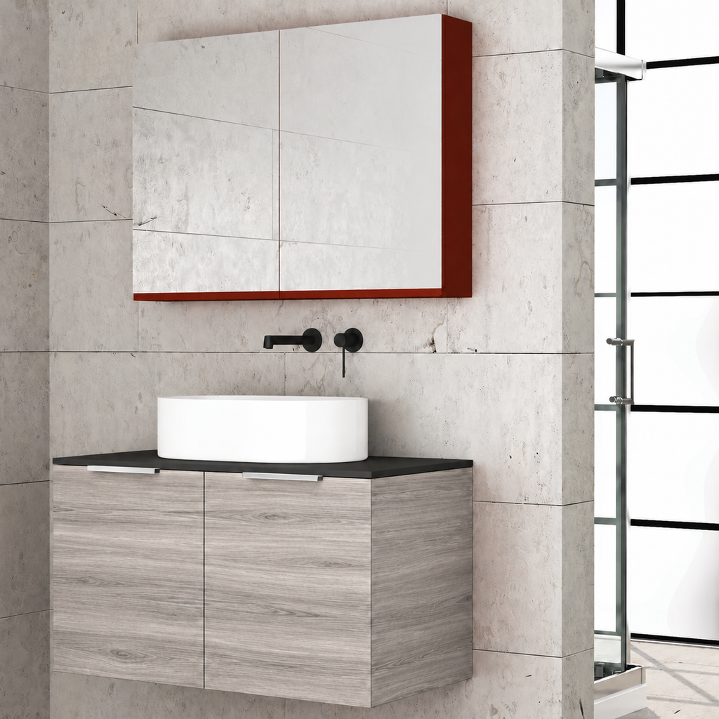 Orabella Solid Surface90 - Laminate 719 / Black countertop / Two Doors / Chrome handles