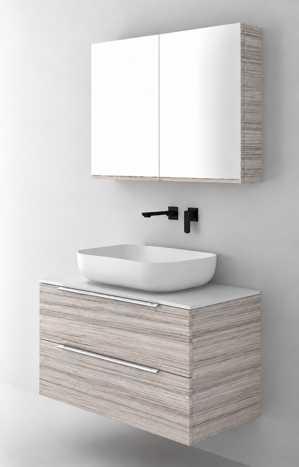 Orabella Solid Surface90 - Laminate 719 / White countertop / Two Drawers / Chrome handles