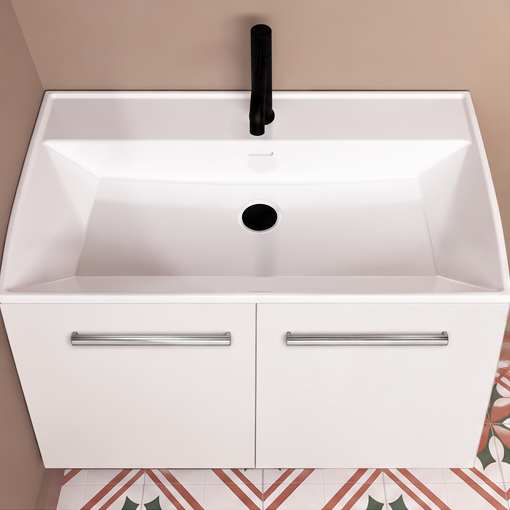 Orabella Nova 81 Wall-Hung Bathroom Vanity - Laminate 101 / Two Doors / Chrome handles