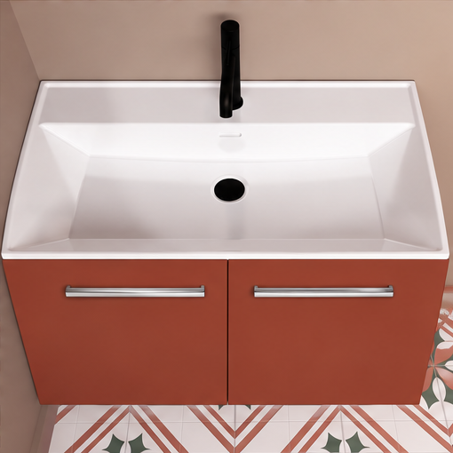 Orabella Nova 81 Wall-Hung Bathroom Vanity - Laminate 165 / Two Doors / Chrome handles