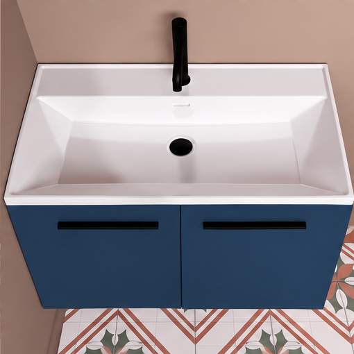 Orabella Nova 81 Wall-Hung Bathroom Vanity - Laminate 167 / Two Doors / Black handles