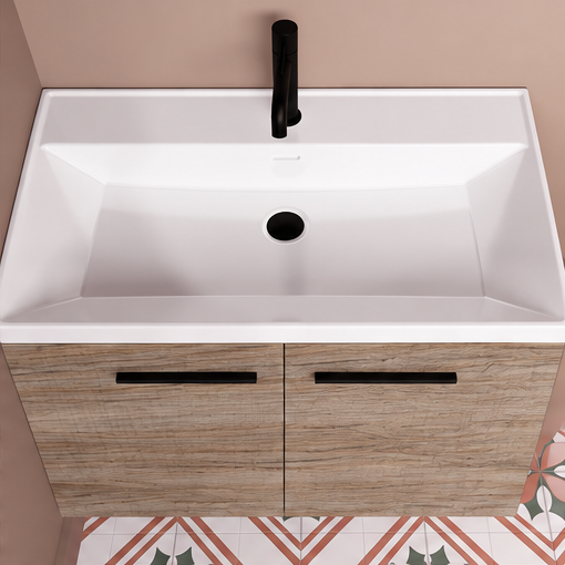 Orabella Nova 81 Wall-Hung Bathroom Vanity - Laminate 390 / Two Doors / Black handles