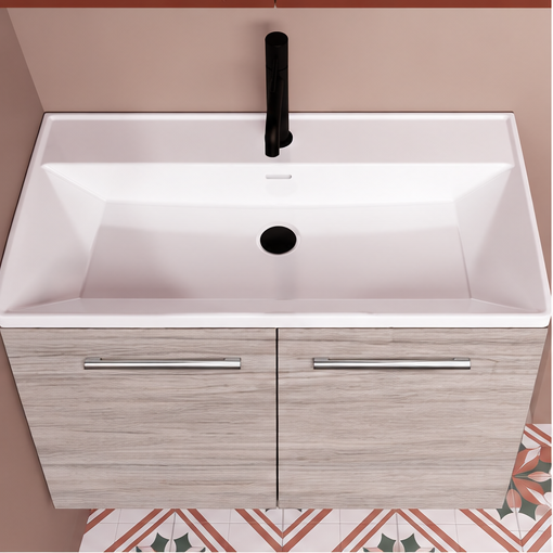 Orabella Nova 81 Wall-Hung Bathroom Vanity - Laminate 719 / Two Doors / Chrome handles