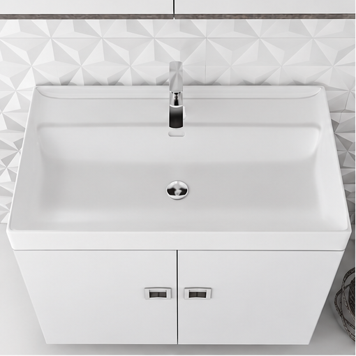 Orabella Mood / Amabile / Touch 80 Wall-Hung Bathroom Vanity - Laminate 101 / Two Doors / Chrome handles