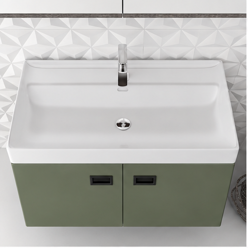 Orabella Mood / Amabile / Touch 80 Wall-Hung Bathroom Vanity - Laminate 162 / Two Doors / Black handles