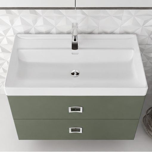 Orabella Mood / Amabile / Touch 80 Wall-Hung Bathroom Vanity - Laminate 162 / Two Drawers / Chrome handles