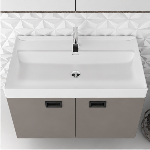 Orabella Mood / Amabile / Touch 80 Wall-Hung Bathroom Vanity - Laminate 194 / Two Doors / Black handles