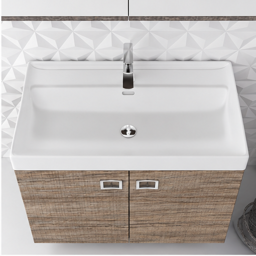 Orabella Mood / Amabile / Touch 80 Wall-Hung Bathroom Vanity - Laminate 390 / Two Doors / Chrome handles