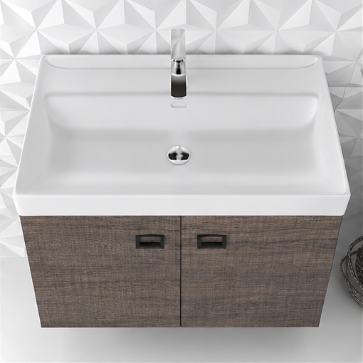 Orabella Mood / Amabile / Touch 80 Wall-Hung Bathroom Vanity - Laminate 399 / Two Doors / Black handles