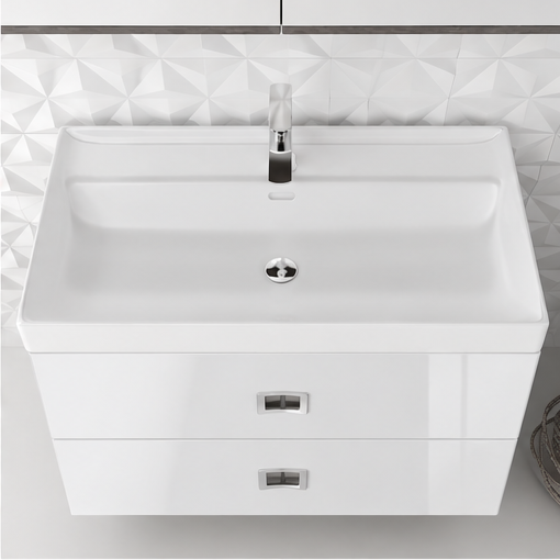 Orabella Mood / Amabile / Touch 80 Wall-Hung Bathroom Vanity - Acrylic MDF 6010 / Two Drawers / Chrome handles