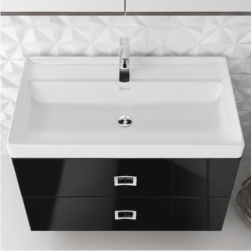 Orabella Mood / Amabile / Touch 80 Wall-Hung Bathroom Vanity - Acrylic MDF 6040 / Two Drawers / Chrome handles