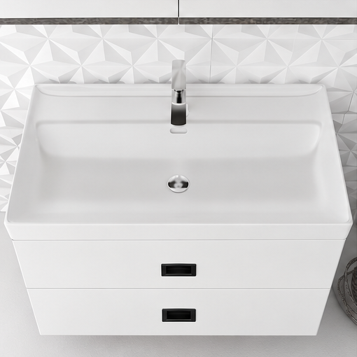 Orabella Mood / Amabile / Touch 80 Wall-Hung Bathroom Vanity - Matt MDF 6080 / Two Drawers / Black handles