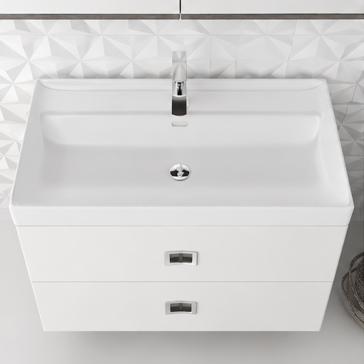 Orabella Mood / Amabile / Touch 80 Wall-Hung Bathroom Vanity - Matt MDF 6080 / Two Drawers / Chrome handles