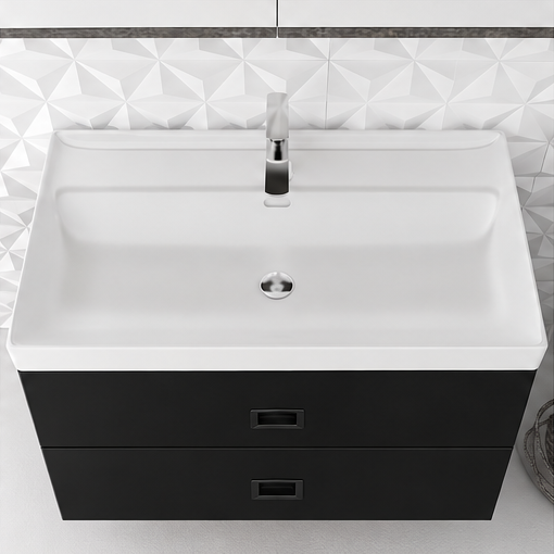 Orabella Mood / Amabile / Touch 80 Wall-Hung Bathroom Vanity - Matt MDF 6090 / Two Drawers / Black handles