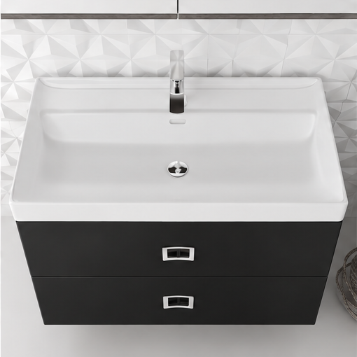 Orabella Mood / Amabile / Touch 80 Wall-Hung Bathroom Vanity - Matt MDF 6090 / Two Drawers / Chrome handles