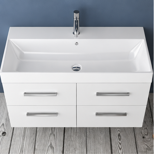 Orabella Mood / Amabile / Touch 100 Wall-Hung Bathroom Vanity - Laminate 101 / Four Drawers / Chrome handles