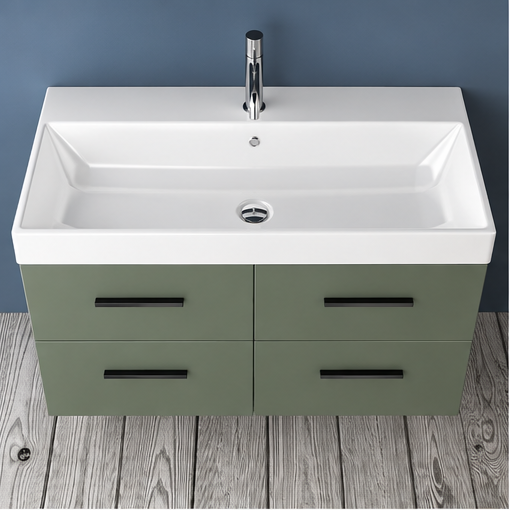 Orabella Mood / Amabile / Touch 100 Wall-Hung Bathroom Vanity - Laminate 162 / Four Drawers / Black handles