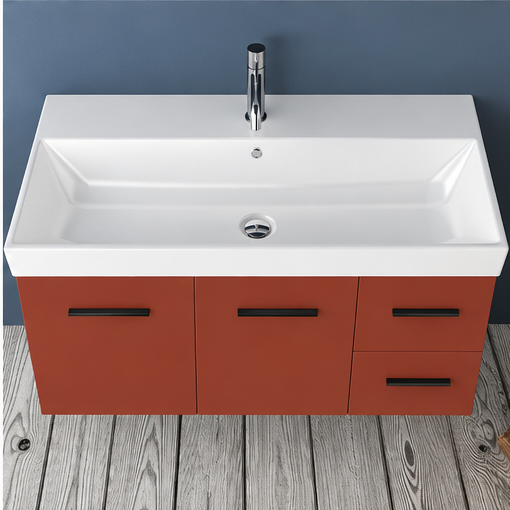 Orabella Mood / Amabile / Touch 100 Wall-Hung Bathroom Vanity - Laminate 165 / Four Drawers / Black handles