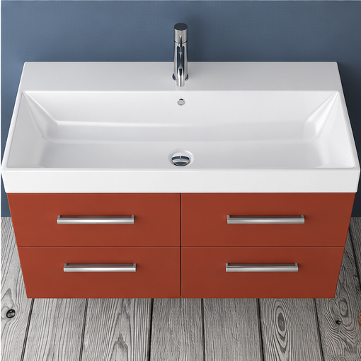 Orabella Mood / Amabile / Touch 100 Wall-Hung Bathroom Vanity - Laminate 165 / Four Drawers / Chrome handles