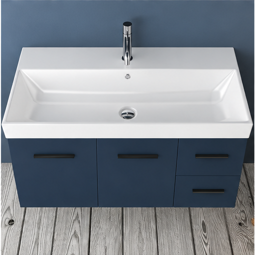 Orabella Mood / Amabile / Touch 100 Wall-Hung Bathroom Vanity - Laminate 167 / Four Drawers / Black handles