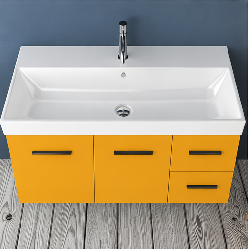 Orabella Mood / Amabile / Touch 100 Wall-Hung Bathroom Vanity - Laminate 168 / Four Drawers / Black handles