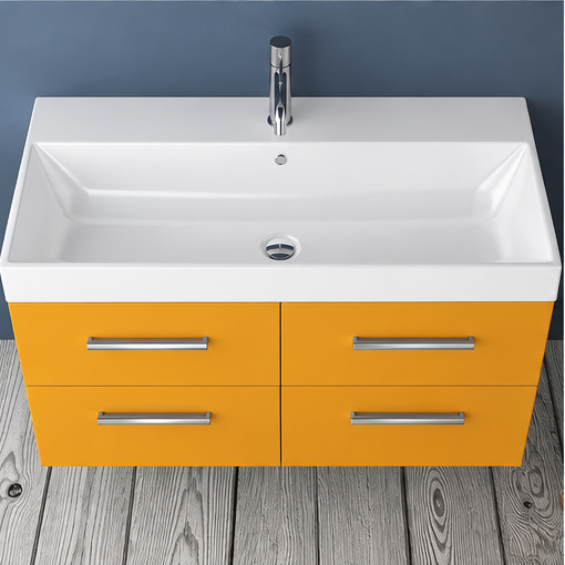 Orabella Mood / Amabile / Touch 100 Wall-Hung Bathroom Vanity - Laminate 168 / Four Drawers / Chrome handles