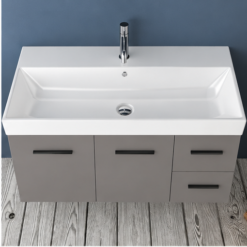 Orabella Mood / Amabile / Touch 100 Wall-Hung Bathroom Vanity - Laminate 194 / Four Drawers / Black handles