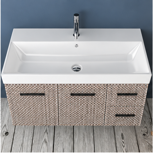Orabella Mood / Amabile / Touch 100 Wall-Hung Bathroom Vanity - Laminate 245 / Four Drawers / Black handles