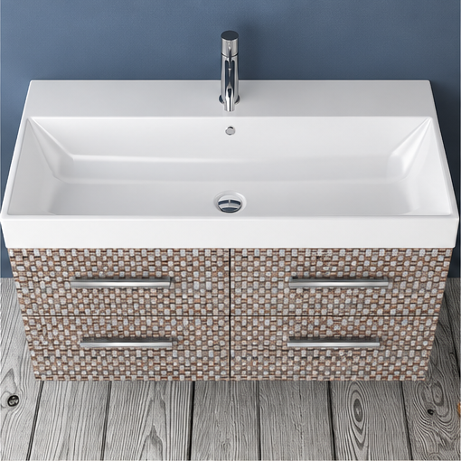 Orabella Mood / Amabile / Touch 100 Wall-Hung Bathroom Vanity - Laminate 245 / Four Drawers / Chrome handles