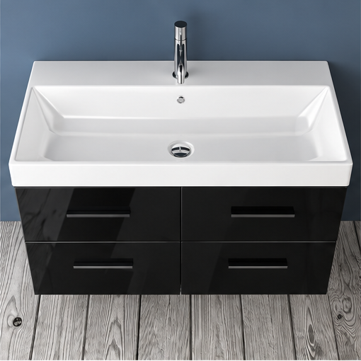 Orabella Mood / Amabile / Touch 100 Wall-Hung Bathroom Vanity - Acrylic MDF 6040 / Four Drawers / Black handles