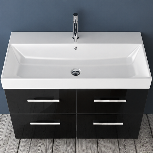 Orabella Mood / Amabile / Touch 100 Wall-Hung Bathroom Vanity - Acrylic MDF 6040 / Four Drawers / Chrome handles