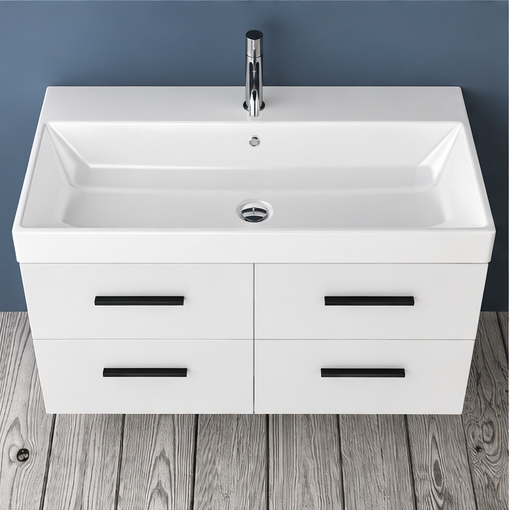 Orabella Mood / Amabile / Touch 100 Wall-Hung Bathroom Vanity - Matt MDF 6080 / Four Drawers / Black handles