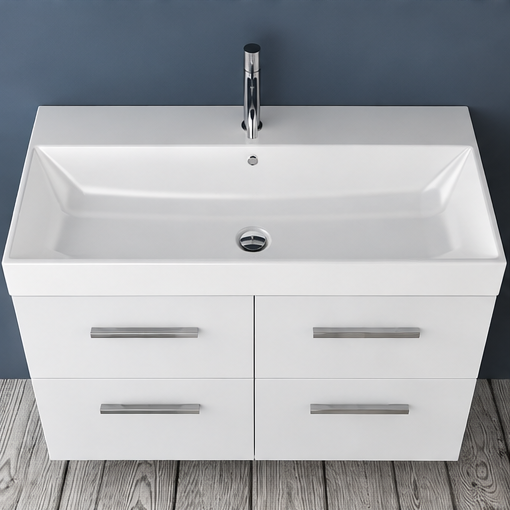 Orabella Mood / Amabile / Touch 100 Wall-Hung Bathroom Vanity - Matt MDF 6080 / Four Drawers / Chrome handles