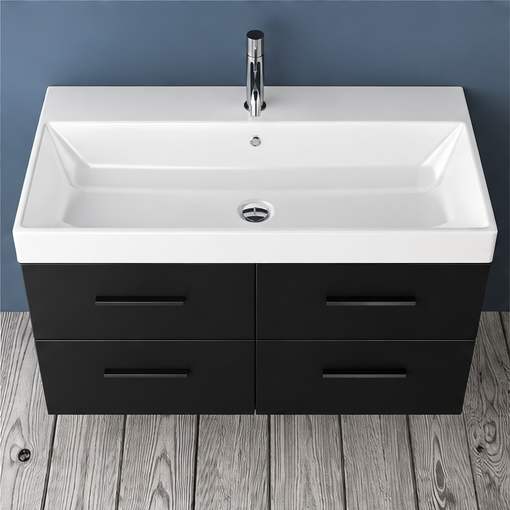 Orabella Mood / Amabile / Touch 100 Wall-Hung Bathroom Vanity - Matt MDF 6090 / Four Drawers / Black handles