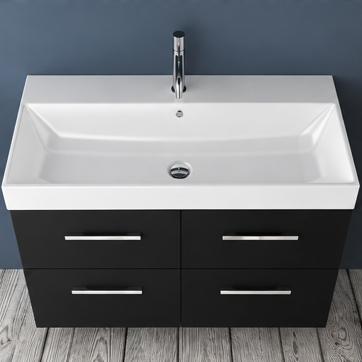 Orabella Mood / Amabile / Touch 100 Wall-Hung Bathroom Vanity - Matt MDF 6090 / Four Drawers / Chrome handles